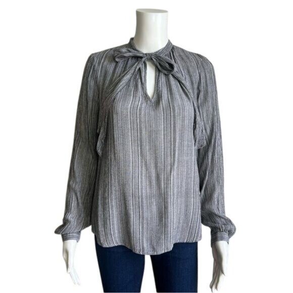 Lucky Brand Tie Neck Long Sleeve Blouse in Gray - S - Picture 1 of 5